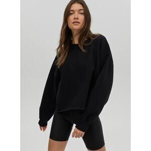 Aritzia Tna Cozy Fleece Boyfriend Cropped Pullover Sweatshirt Black Size 1 (XXS)